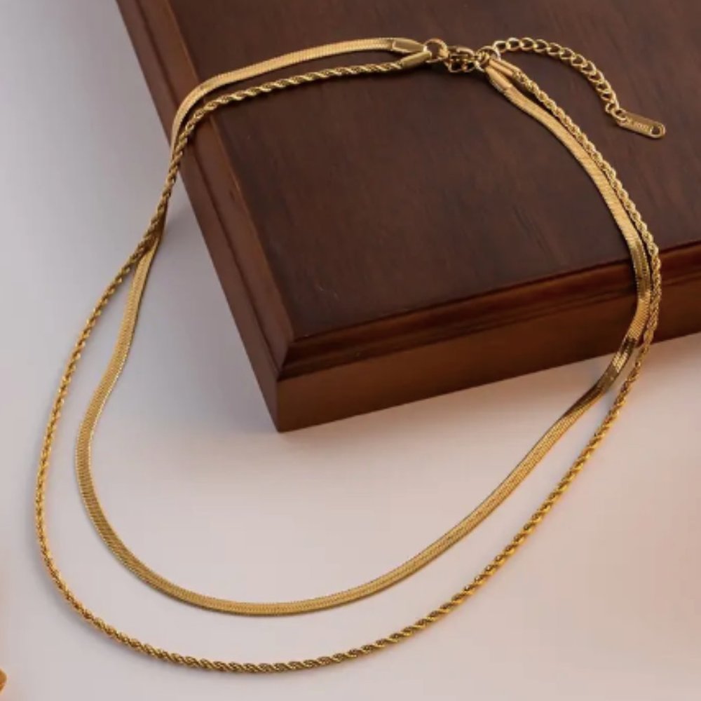 18k Gold Plated Layered Snake Chain Stainless Steel Necklace